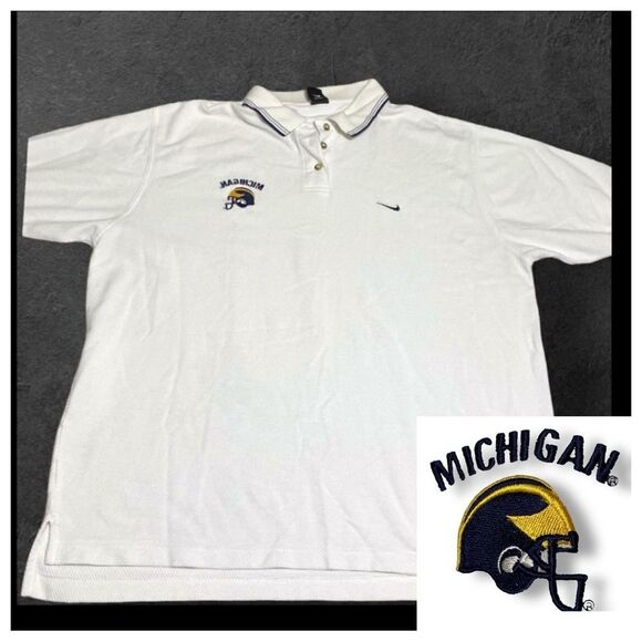Nike U of M Men’s White Dri Fit Golf Polo Shirt Size 2XL University of Michigan - Picture 1 of 4